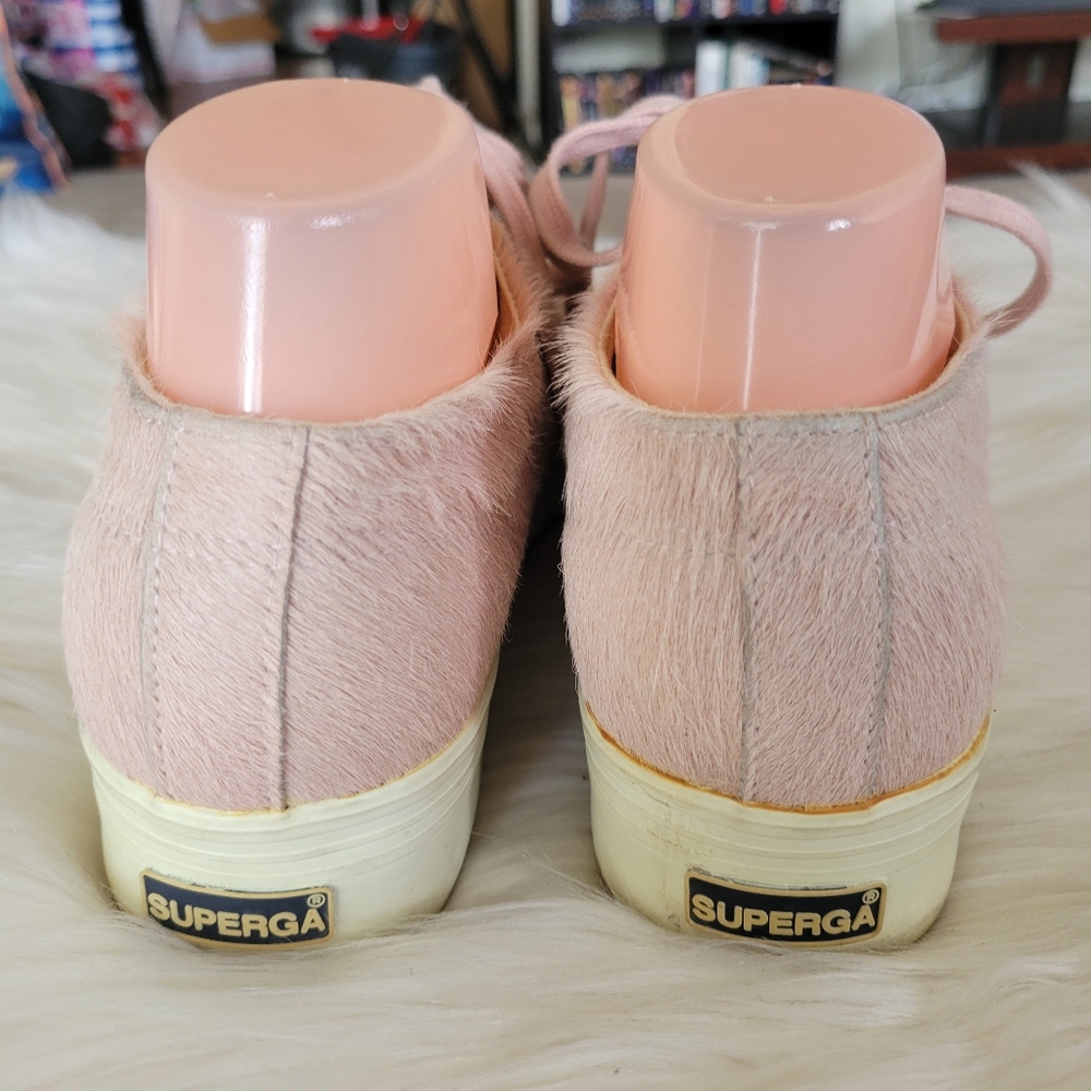 Superga Pink Calf Hair Platform Lace-Up Sneakers Sz W10/M8.5 EUC S009KN0 UNISEX - Picture 7 of 10